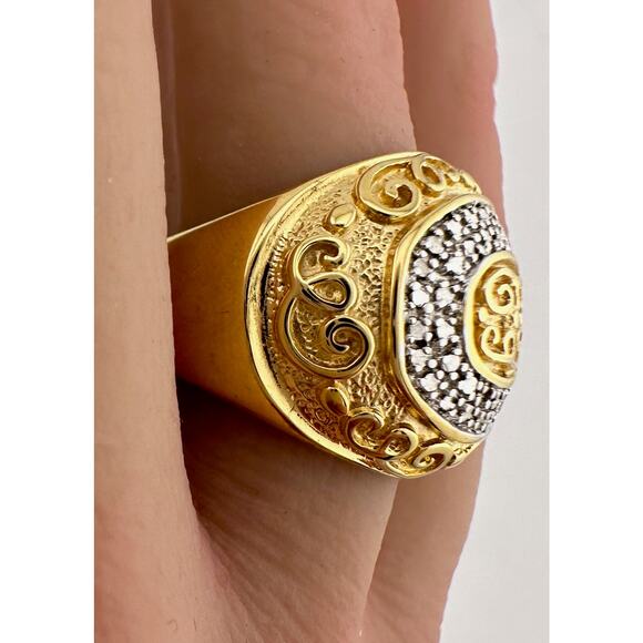 Gold and Silver Statement Ring with Ancient Motif - Size 7.5 - Picture 3 of 12